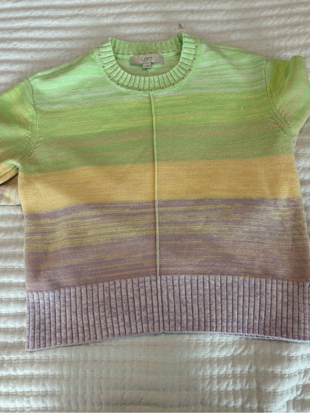 LOFT Pastel Gradient Short Sleeve Crewneck Sweater - Green, Yellow, Purple